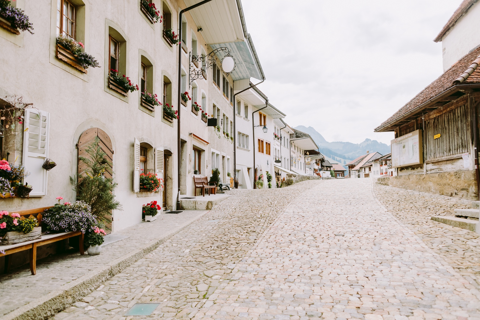 cozy old town street in SWitzerland